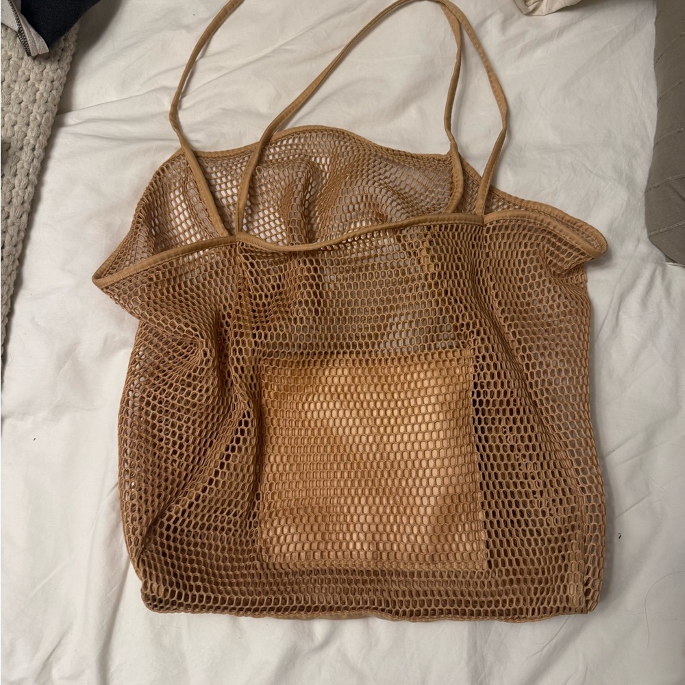 Tan Mesh Beach Tote Bag